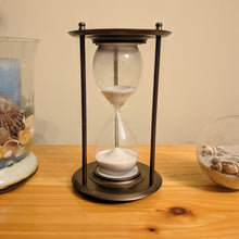 Load image into Gallery viewer, Large 3 Minutes and 25 Seconds Hourglass with Brushed Bronze Metal Housing and Glass Timer, Elegant Design, 8.5" Tall Sandglass