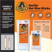 Load image into Gallery viewer, Gorilla 360 Count 4" Long x 0.27" Diameter Mini Hot Glue Sticks, Clear, 45 Second Extended Working Time