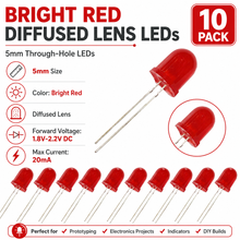 Load image into Gallery viewer, 10mm Jumbo Red Diffused LED, 2-Pin Round, 1.8-2.2V 20mA - 10 Pack