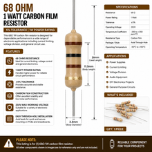 Load image into Gallery viewer, Carbon Film Resistors 5% 1W 68 Ohms