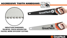 Load and play video in Gallery viewer, GreatNeck 15 Inch Aggressive Tooth Handsaw, Aluminum Frame, Wood Saw, Branch Cutter, PVC Cutter, Tree Saw, Handsaw for Wood, Hand Saw for Trees (74003)