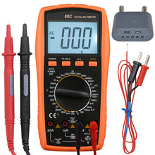 Load image into Gallery viewer, Backlit Digital Multimeter with LCD Display, Measures DCV, ACV, DCA, ACA, Inductance, Frequency, Temperature, Capacitance, Resistance
