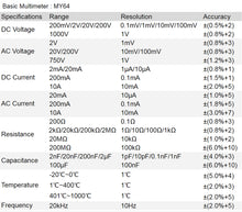 Load image into Gallery viewer, Digital Multimeter 32 Ranges, 3 1/2 Digit, with Temperature, Capacitance, Frequency and Diode/Transistor Testing