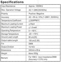 Load image into Gallery viewer, High Voltage Probe 40,000 Volts Max DC, 28,000 Volts Max AC (50/60 Hz)
