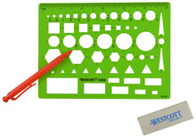 Load image into Gallery viewer, Westcott T-816 General Purpose Template, Circles, Squares, Triangles, Rectangles and Hexagons, Inch Scale