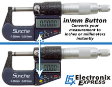Load image into Gallery viewer, 0-1&quot; Range Digital Micrometer with 6 Digit LCD Display .0001&quot; Graduation, Features mm/inch Conversion Button (0-25mm Range, 0.001mm Resolution)
