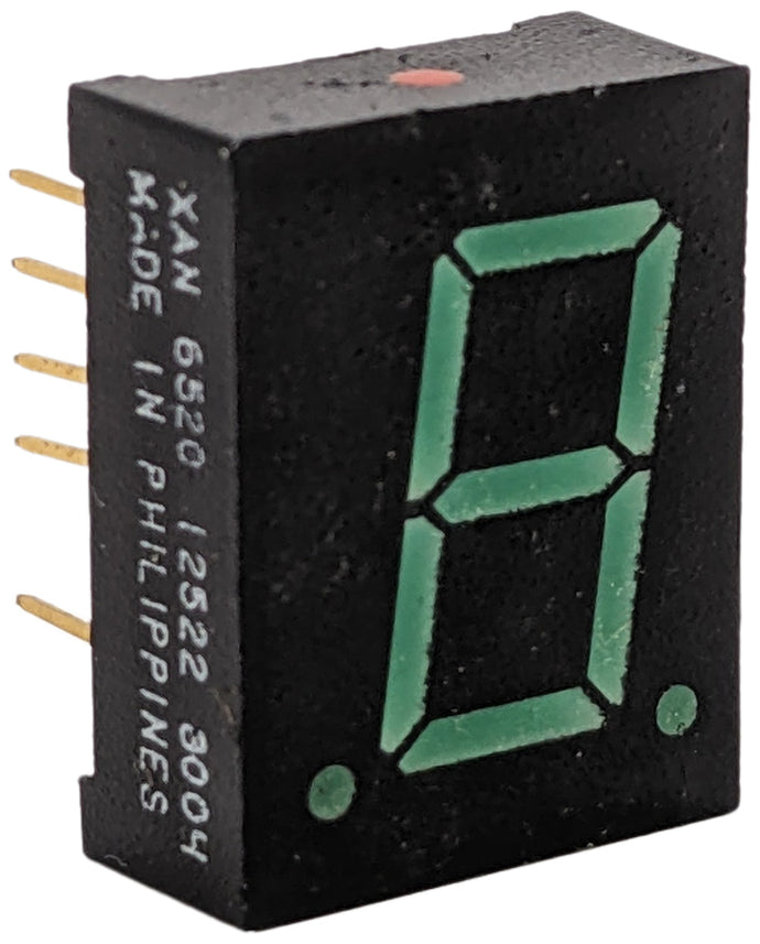 0.6 Inch Green 7 Segment Display Single Digit, Common Anode (Size: 0.68