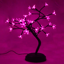 Load image into Gallery viewer, Cherry blossom table lamp with bendable Hot Pink LED lights | Dual power: Includes an extra long 9 foot USB cable for stationary use or use it anywhere wire-free with 4 AA batteries (not included) | Base features soft pads to prevent the light from slipping or scratching the surface that it is on | Provides a relaxing glow that is great as a nightlight or mood light | Lamp measures 11" x 7.5" x 17"