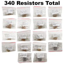 Load image into Gallery viewer, 340 Piece Resistor Kit - Includes Assortment of ½ Watt, 1W, and 2W Resistors in Slotted Storage Box