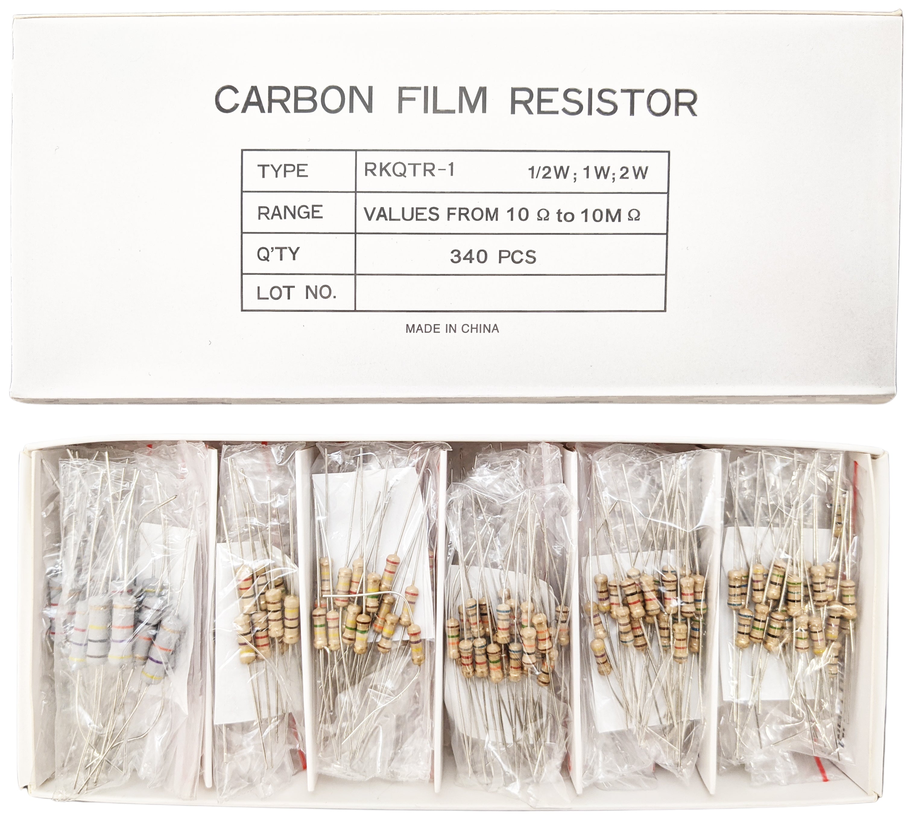 340 Piece Resistor Kit Includes Assortment of ½ Watt, 1W, and 2W Res