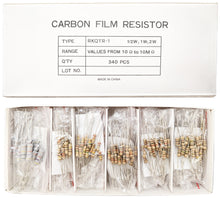 Load image into Gallery viewer, 340 Piece Resistor Kit - Includes Assortment of ½ Watt, 1W, and 2W Resistors in Slotted Storage Box