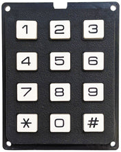 Load image into Gallery viewer, 12 Button Keypad with .1" Spacing Header Output, Single Pole / Common Bus (2" x 0.45" x 2.5"), Black with White Buttons