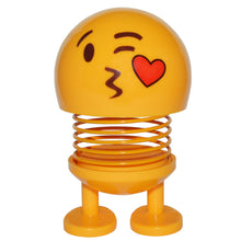 Load image into Gallery viewer, Cute emoji bobblehead with adhesive to keep it in place | Cheers you up on long car rides, at your office desk, or at home | Will not block your view, only about 4 inches in height! | Comes to life when your car is in motion, or activates from other vibrations | Mounting instructions are included on the packaging
