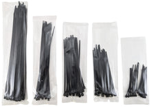 Load image into Gallery viewer, 100 Piece Black Zip Tie Set, 5 different size Cable Ties, 20 of each size Ziptie