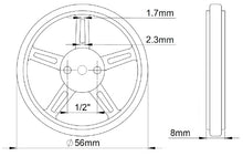 Load image into Gallery viewer, 4 Pack 60mm Diameter Wheel with Silicone Tire, 8mm Wide, Fits FiTec FS90R Servo Motor