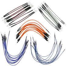 Load image into Gallery viewer, 50 Piece Set of Reinforced Jumper Wire | Various sizes of 2" to 8" | Colors include: Brown, Gray, Orange, Purple, Blue | Male to Male