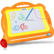 Load image into Gallery viewer, ?? Write, doodle, or draw anywhere with this fun reusable drawing pad that erases in seconds by sliding the built-in eraser knob | ?? No ink, no mess – the doodle board uses the magic of magnets rather than ink, so the pen lasts forever and you never need to worry about ink getting on your walls or clothes | ?? Your writing will show up on the board as red, blue, green, or yellow depending on which part of the board you draw on | ?? The writing area measures 10.43” x 7.09” and has a durable ABS