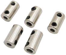 Load image into Gallery viewer, 5 Pack 4.3mm to 5.6mm Metal Coupling Connector with Set Screws for Robotics / RC Motor Axle, 19.1mm Length, Silver Color