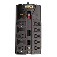 Load image into Gallery viewer, Tripp Lite 8 Outlet Surge Protector Power Strip, 10ft Cord, Right-Angle Plug, Tel/Modem/Coax/Ethernet Protection, RJ11, RJ45, & $250,000 INSURANCE (TLP810NET) Grey