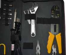 Load image into Gallery viewer, Electrical Engineering Toolkit, Includes 30W Soldering Iron, Desolder Pump, Wire Striper, Adjustable Wrench, Driver + Bits, Plier, IC Extractor & More