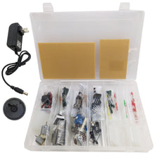 Load image into Gallery viewer, Basic Prototyping Parts Kit - Includes Resistors, Capacitors, Trimpots, Potentiometers, IC Sockets, Perf Boards, ICs, LEDs, Switches, and more
