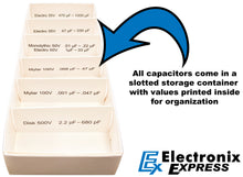 Load image into Gallery viewer, 220 Piece Deluxe Capacitor Kit - Includes Disk, Mylar, Monolithic, and Electro Radial Capacitors