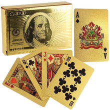 Load image into Gallery viewer, Deck of Poker Playing Cards in 999.9 Gold Foil Plating with Certificate and Mahogany Box, Bridge Size Cards, 54 cards