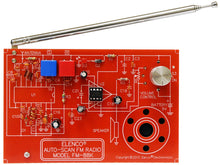 Load image into Gallery viewer, Build this kit to assemble a monophonic FM receiver (88-108mhz) with electronic auto-scan | Will help you understand the basics of working with printed circuit boards | Become familiar with a variety of electronic components | Develop good soldering skills | For 30 years Elenco has been using their strong engineering and design skills to develop reliable, affordable electronic test equipment, tools, and educational kits