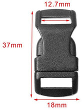 Load image into Gallery viewer, 60 Pack of Black Contoured Side Release Plastic Buckles for 1/2" Straps