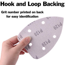 Load image into Gallery viewer, 120 Pack Mouse Detail Sander Sandpaper - Includes 40, 60, 80, 120, 180, and 240 Grits (20 Sheets of Each Grit), Hook and Loop, 5 Hole