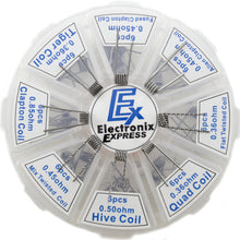 Load image into Gallery viewer, 48 Piece Prebuilt Coil Assortment, 8 Different Coils - Quad Twisted, Flat Twisted, Alien Clapton, Fused Clapton, Tiger, Clapton, Mix Twisted, Hive