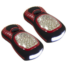 Load image into Gallery viewer, 2 Pack 2-in-1 LED Flashlights with Worklight Mode – 24 LED Worklight + 3 LED Flashlight, Magnetic Back, Hook, 3 AAA Each