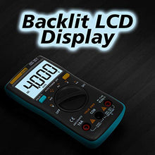 Load image into Gallery viewer, Auto-Ranging Digital Multimeter with 4000 Counts and Backlit LCD Display, Measures AC/DC Voltage and Current, Resistance, Capacitance, Frequency, Duty Cycle, Diode, Continuity