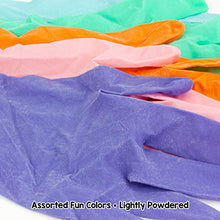 Load image into Gallery viewer, 100 Count ADULT SIZE Colored Latex Gloves for Crafting (Pink, Orange, Blue, Green, Purple)