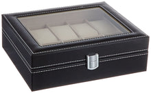 Load image into Gallery viewer, Includes 10 grids and 10 soft little pillows for displaying 10 watches or other jewelry | Lined in with soft faux suede material to protect your watches and jewelry better | Designed with a glass top lid for easy viewing and protecting them from dust and dirt