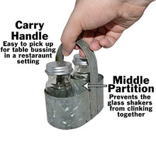 Load image into Gallery viewer, 2 Pack Farmhouse Salt and Pepper Shakers with Caddy Sets - Rustic Vintage Style - Galvanized Steel