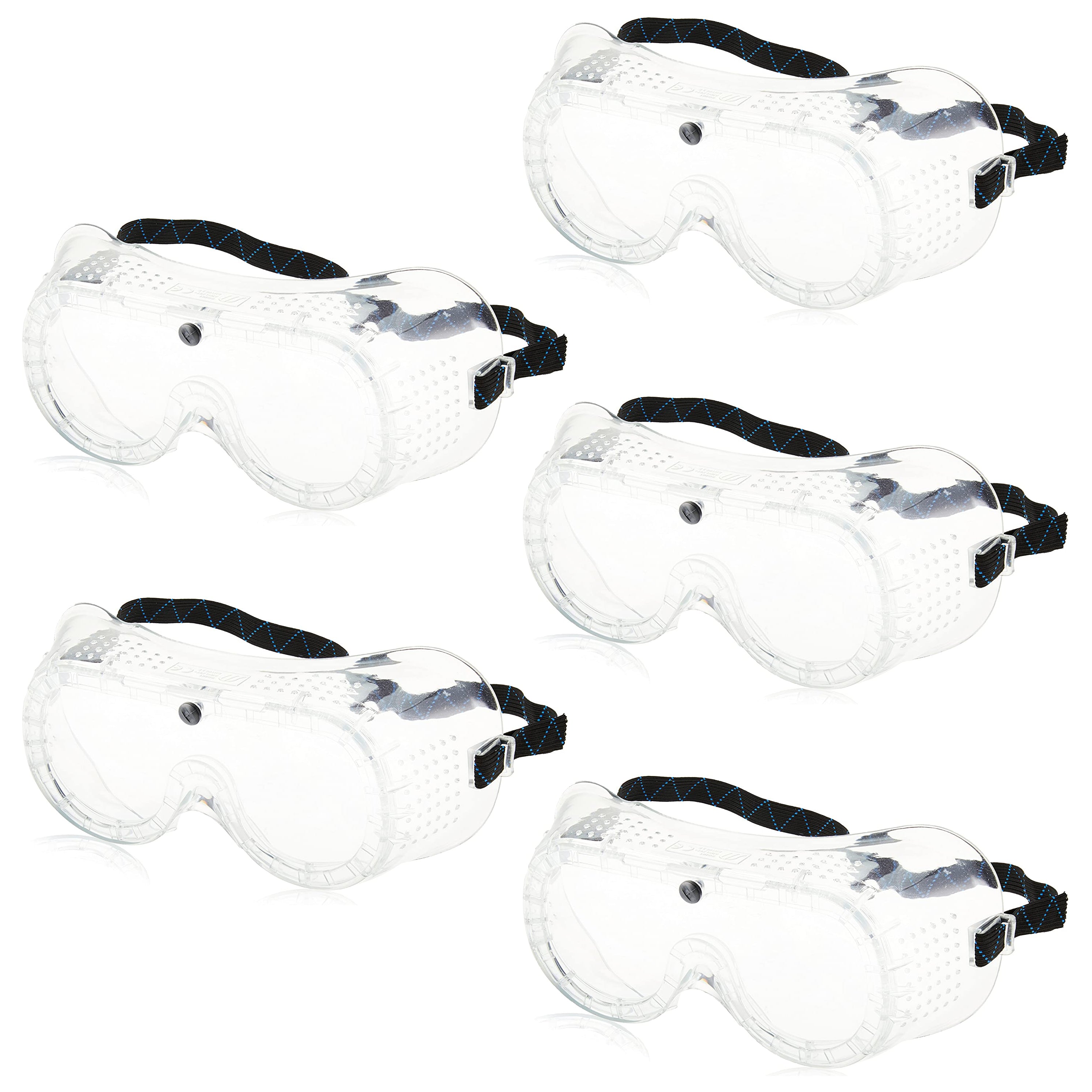 5 Pack Clear Safety Goggles with Adjustable Strap, CE Certified, Meets
