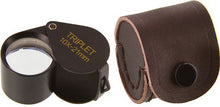 Load image into Gallery viewer, Black metal round body eye loupe | Triplet glass lens | Leather storage pouch | Magnification: 10x | Lens diameter: 21mm