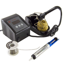 Load image into Gallery viewer, Xytronic LF-399D Temperature-Controlled Digital Soldering Station complete with a 0.8mm pointed soldering tip, soldering iron stand with brass tip cleaner and instruction manual | Temperature selection by means of simple Up and Down buttons: 150° to 480°C (302° to 896°F) | Features fast warm-up time, zero voltage switching, and a grounded tip (leakage less than 0.4mV) | Solder Sucker: Rugged Metal construction. Replaceable non-stick nylon tip. Lightweight and compact. | Solder Roll: 100 gram spo