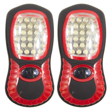 Load image into Gallery viewer, 2 Pack 2-in-1 LED Flashlights with Worklight Mode – 24 LED Worklight + 3 LED Flashlight, Magnetic Back, Hook, 3 AAA Each