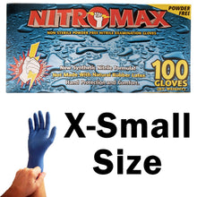 Load image into Gallery viewer, 100 Count SIZE X-SMALL Powder-Free Nitrile Gloves, 5 Mil, Food Grade, Disposable (Blue Color)