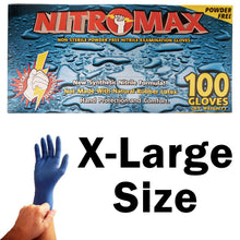 Load image into Gallery viewer, 100 Count SIZE X-LARGE Powder-Free Nitrile Gloves, 5 Mil, Food Grade, Disposable (Blue Color)
