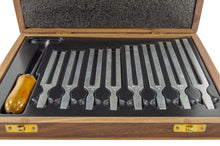 Load image into Gallery viewer, Set of 8 Tuning Forks with Mallet - Middle C to C Above Middle C (256 Hz, 288 Hz, 320 Hz, 341.3 Hz, 384 Hz, 426.6 Hz, 480 Hz, 512 Hz)