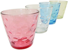 Load image into Gallery viewer, 4 Pack of Colorful Whiskey Glasses - Glass Cups for Water, Wine, Beer, Iced Tea, and Other Drinks - Includes Blue, Clear, Green, Pink