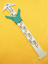 Load image into Gallery viewer, Effortlessly create 1/2 inch or 1/4 inch square triangles | The sliding gauge allows you to create 5 different block sizes for each, with cutting options ranging from 2? to 7¼ | Left side corresponds to 1/2 inch square triangles and right side is for 1/4 inch square triangles | This simple tool saves you a lot of time and eliminates guesswork when quilting and sewing! |