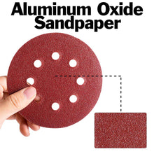 Load image into Gallery viewer, 120 Pack 5 Inch Sandpaper Discs, Hook and Loop Adhesive, 8 Hole - Includes 40, 60, 80, 120, 150, and 250 Grit for Random Orbital Sander