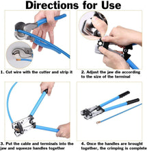 Load image into Gallery viewer, Battery Cable Lug Wire Crimper and Cable Cutter for 0, 1, 2, 4, 6, 8, 10 AWG - Professional Electrician Crimping Tool Kit