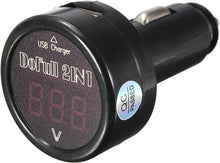 Load image into Gallery viewer, This 2-in-1 voltmeter plugs into your car's auxiliary power outlet to provide a readout of the car battery and a USB port for charging your small devices such as a phone or tablet. It is easy to install, has very low power consumption, and features a bright red LED display.