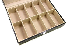 Load image into Gallery viewer, Medium Watch Box with 10 Compartments, Black Faux Leather Display Case with Glass Top - Jewelry Organizer