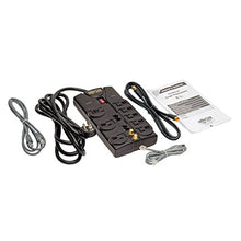 Load image into Gallery viewer, Tripp Lite 8 Outlet Surge Protector Power Strip, 10ft Cord, Right-Angle Plug, Tel/Modem/Coax/Ethernet Protection, RJ11, RJ45, & $250,000 INSURANCE (TLP810NET) Grey